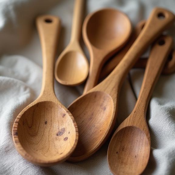 Cucchiai e spatole in legno d'ulivo artigianali.